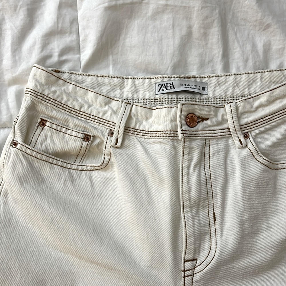 Zara White Denim Straight Leg